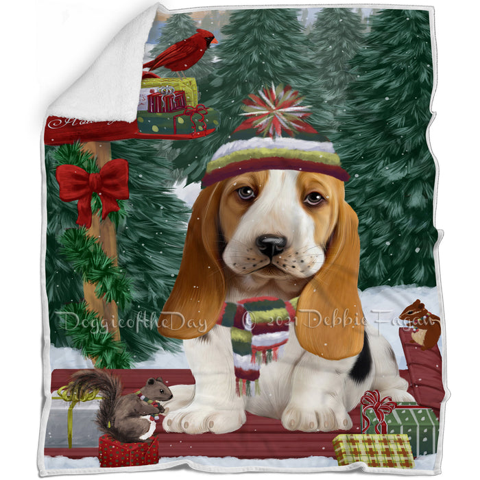 Merry Christmas Woodland Sled Basset Hound Dog Blanket BLNKT142693