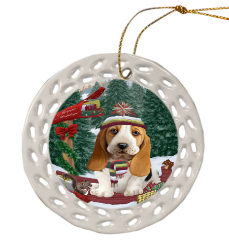 Christmas Woodland Sled Basset Hound Dog Doily Ornament DPOR59040