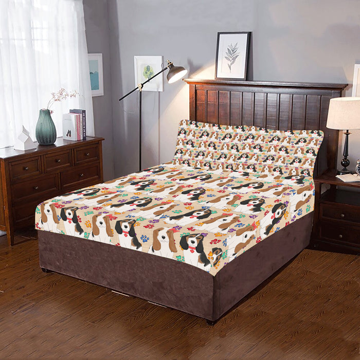 Rainbow Paw Print Basset Hound Dogs Red 3-Piece Bedding Set