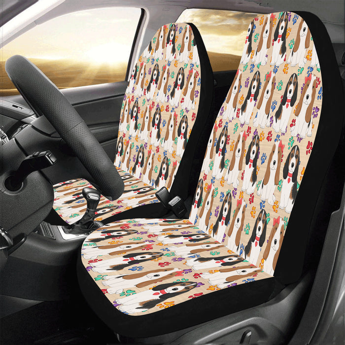 Rainbow Paw Print Basset Hound Dogs Red Car Seat Covers (Set of 2)