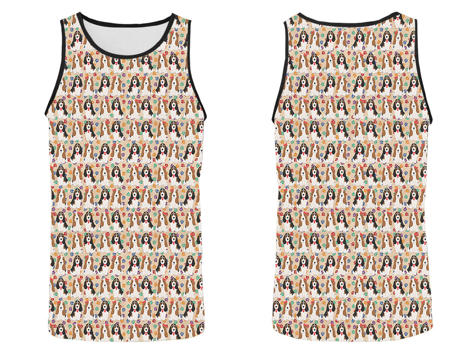 Rainbow Paw Print Basset Hound Dogs Red All Over Print   Men's Tank Top