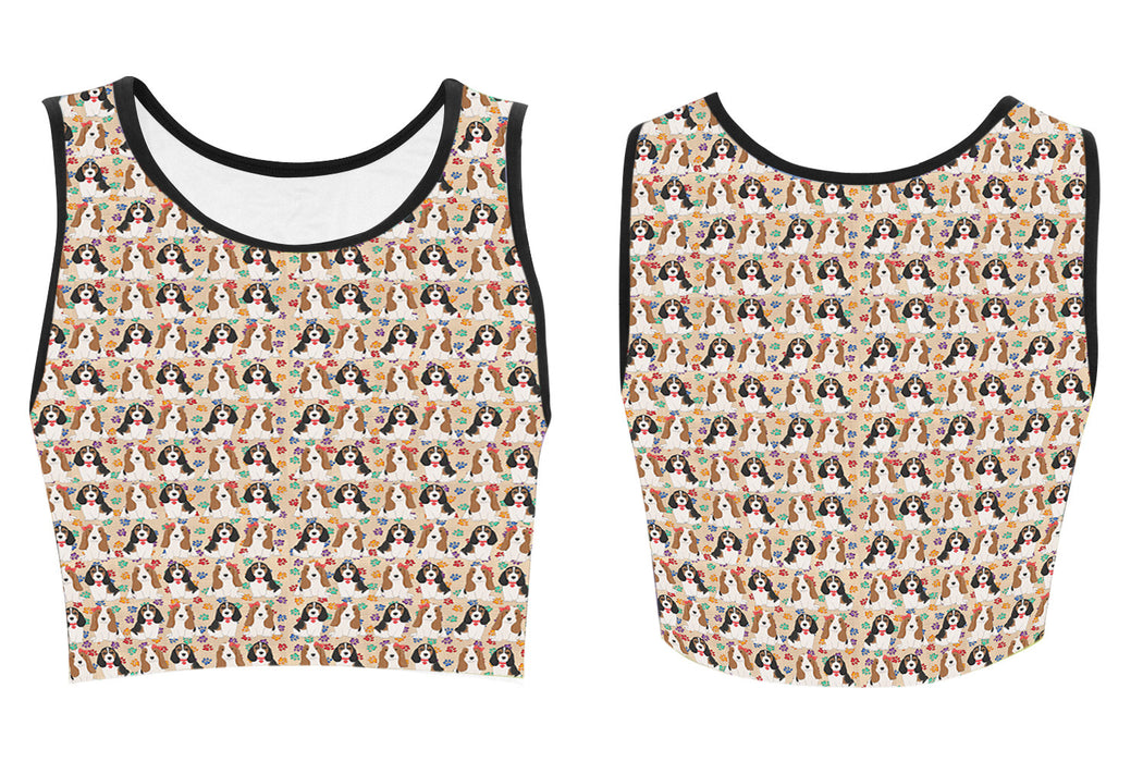 Rainbow Paw Print Basset Hound Dogs Red Women's Crop Top