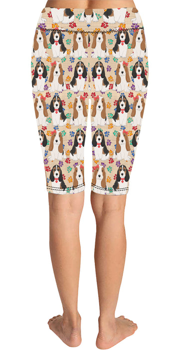 Rainbow Paw Print Basset Hound Dogs Red Knee Length Leggings