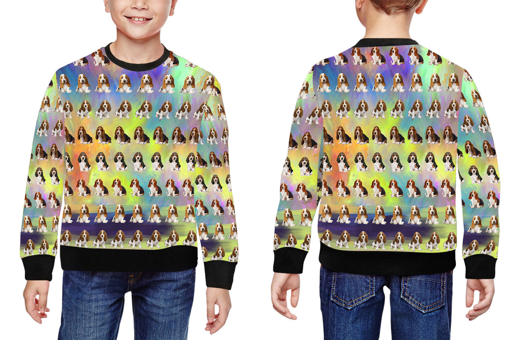 Paradise Wave Basset Hound Dogs All Over Print Crewneck Kids Sweatshirt