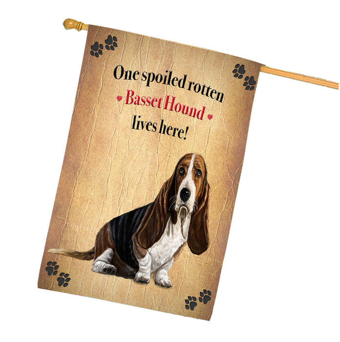 Spoiled Rotten Basset Hound Dog House Flag Outdoor Decorative Double Sided Pet Portrait Weather Resistant Premium Quality Animal Printed Home Decorative Flags 100% Polyester FLG68175