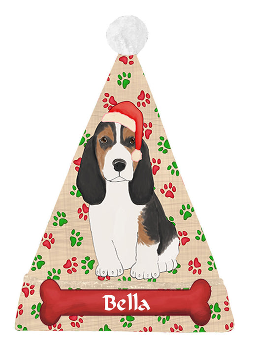 Pet Name Personalized Christmas Paw Print Basset Hound Dogs Santa Hat