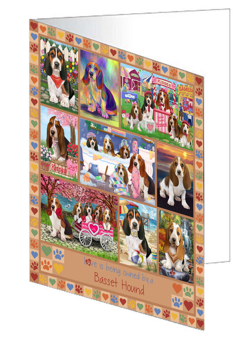 Love is Being Owned Basset Hound Dog Beige Handmade Artwork Assorted Pets Greeting Cards and Note Cards with Envelopes for All Occasions and Holiday Seasons GCD77174