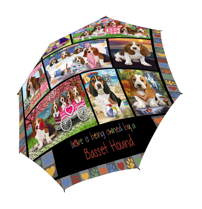 Love is Being Owned Basset Hound Dog Grey Semi-Automatic Foldable Umbrella