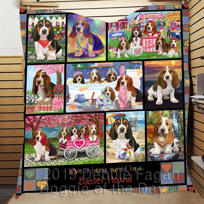 Love is Being Owned Basset Hound Dog Grey Quilt