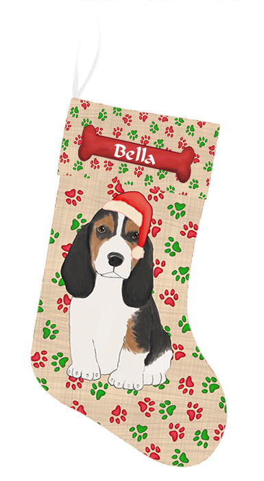 Pet Name Personalized Christmas Paw Print Basset Hound Dogs Stocking