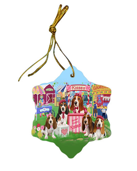 Carnival Kissing Booth Basset Hounds Dog Star Porcelain Ornament SPOR56135