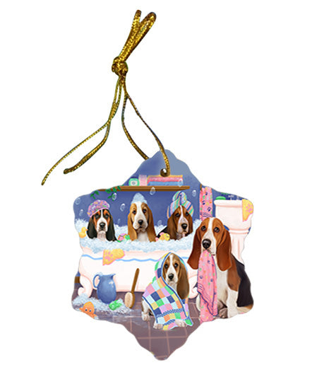 Rub A Dub Dogs In A Tub Basset Hounds Dog Star Porcelain Ornament SPOR57115