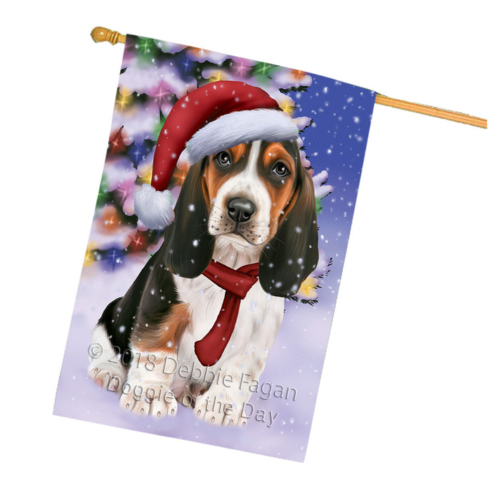 Winterland Wonderland Basset Hound Dog In Christmas Holiday Scenic Background  House Flag FLG53560