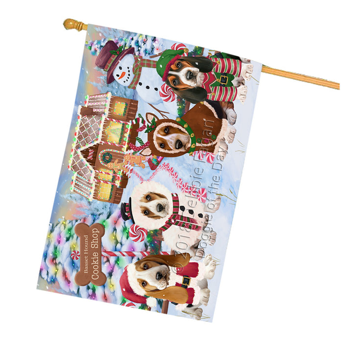 Holiday Gingerbread Cookie Shop Basset Hounds Dog House Flag FLG56785