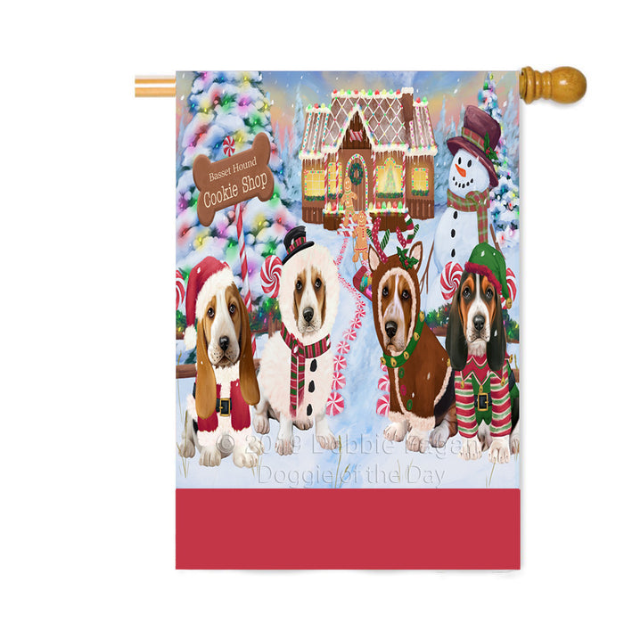 Personalized Holiday Gingerbread Cookie Shop Basset Hound Dogs Custom House Flag FLG-DOTD-A59231