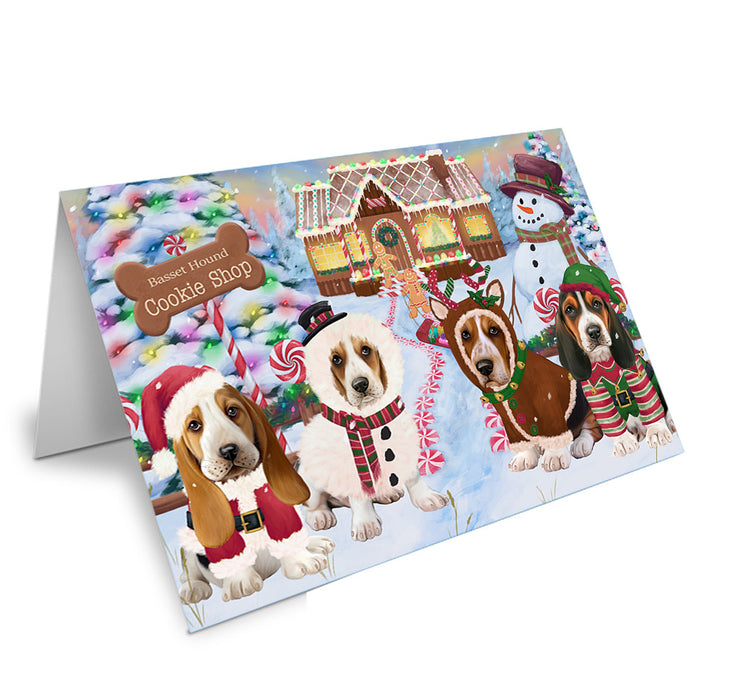 Holiday Gingerbread Cookie Shop Basset Hounds Dog Handmade Artwork Assorted Pets Greeting Cards and Note Cards with Envelopes for All Occasions and Holiday Seasons GCD72818