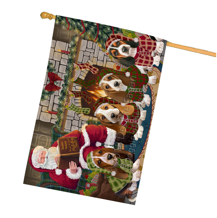 Christmas Cozy Holiday Tails Basset Hounds Dog House Flag FLG55524