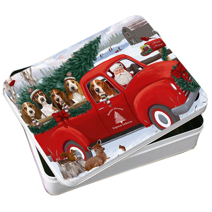 Christmas Santa Express Delivery Basset Hounds Dog Family Photo Storage Tin PITN54949