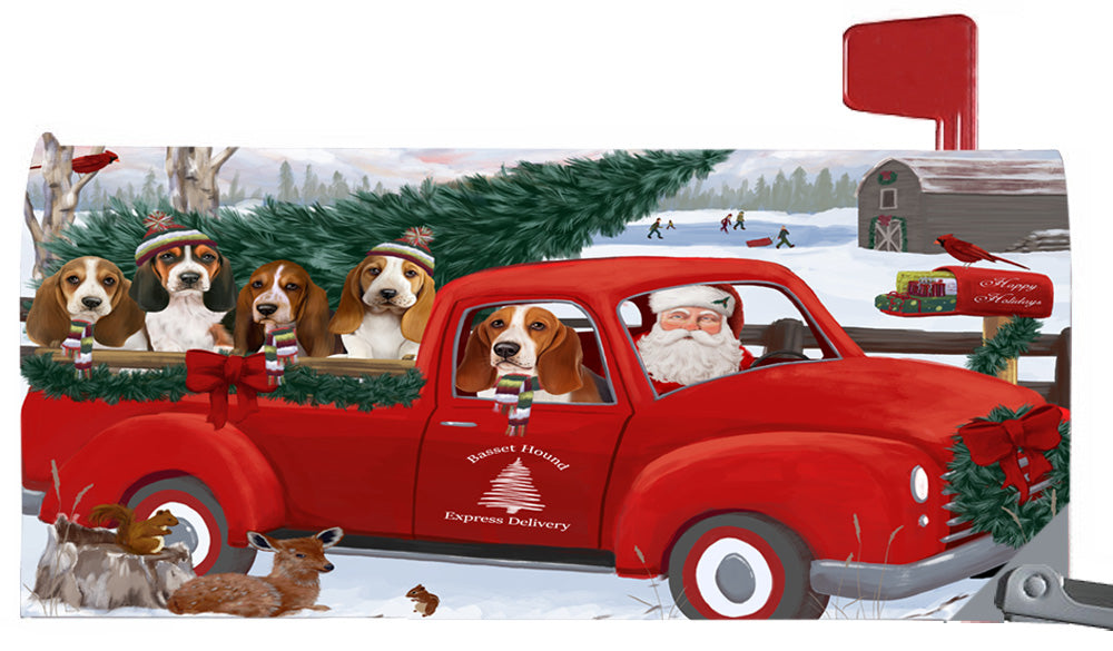 Magnetic Mailbox Cover Christmas Santa Express Delivery Basset Hounds Dog MBC48290
