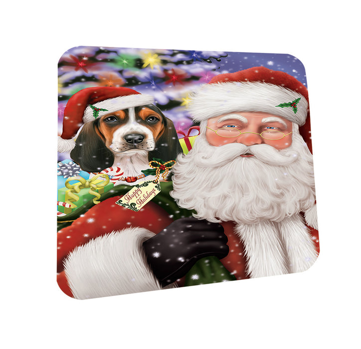 Santa Carrying Basset Hound Dog and Christmas Presents Coasters Set of 4 CST53918