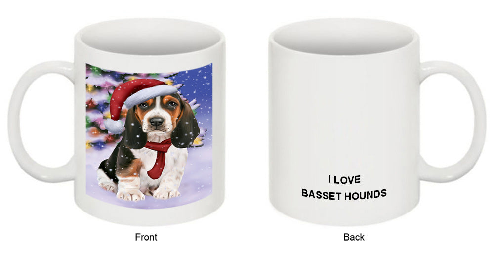 Winterland Wonderland Basset Hound Dog In Christmas Holiday Scenic Background  Coffee Mug MUG48760