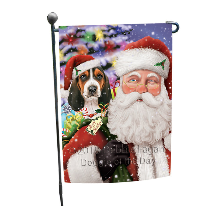 Santa Carrying Basset Hound Dog and Christmas Presents Garden Flag GFLG54022