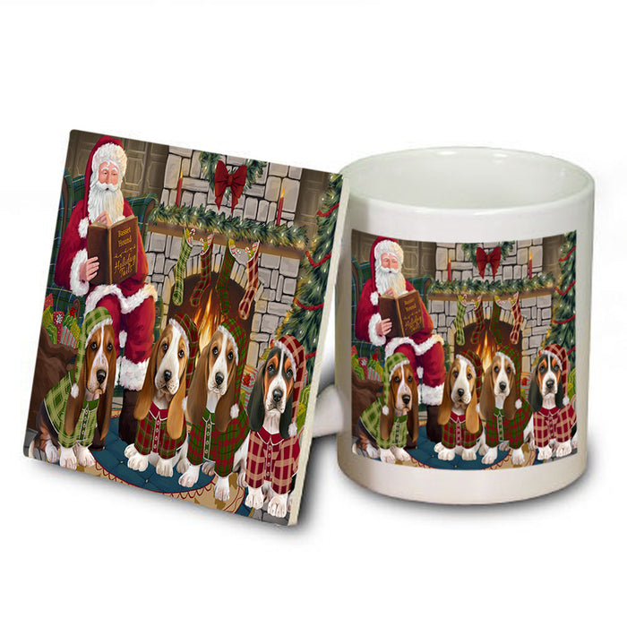 Christmas Cozy Holiday Tails Basset Hounds Dog Mug and Coaster Set MUC55087