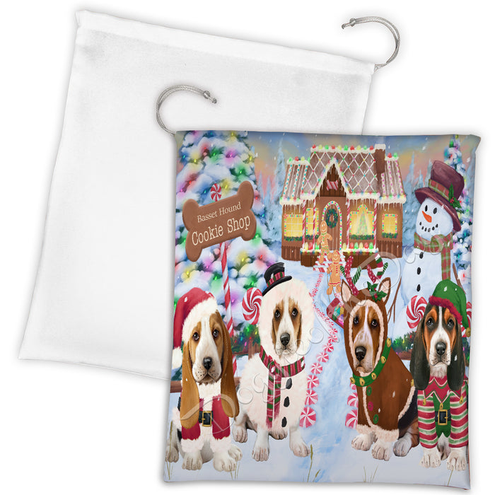 Holiday Gingerbread Cookie Basset Hound Dogs Shop Drawstring Laundry or Gift Bag LGB48566