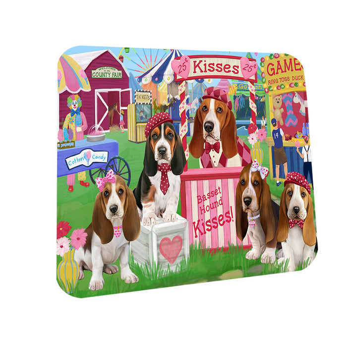 Carnival Kissing Booth Basset Hounds Dog Coasters Set of 4 CST55737
