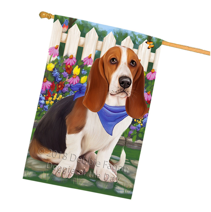 Spring Floral Basset Hound Dog House Flag FLG49743