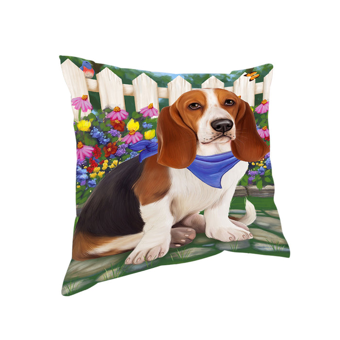 Spring Floral Basset Hound Dog Pillow PIL54968