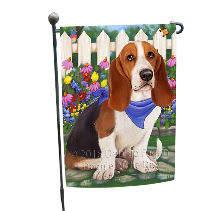 Spring Floral Basset Hound Dog Garden Flag GFLG49607