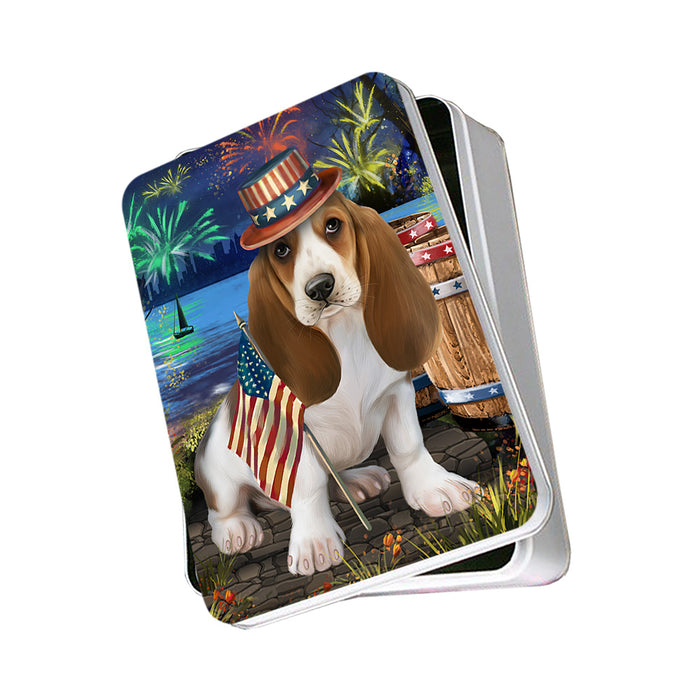 4th of July Independence Day Fireworks Basset Hound Dog at the Lake Photo Storage Tin PITN50912