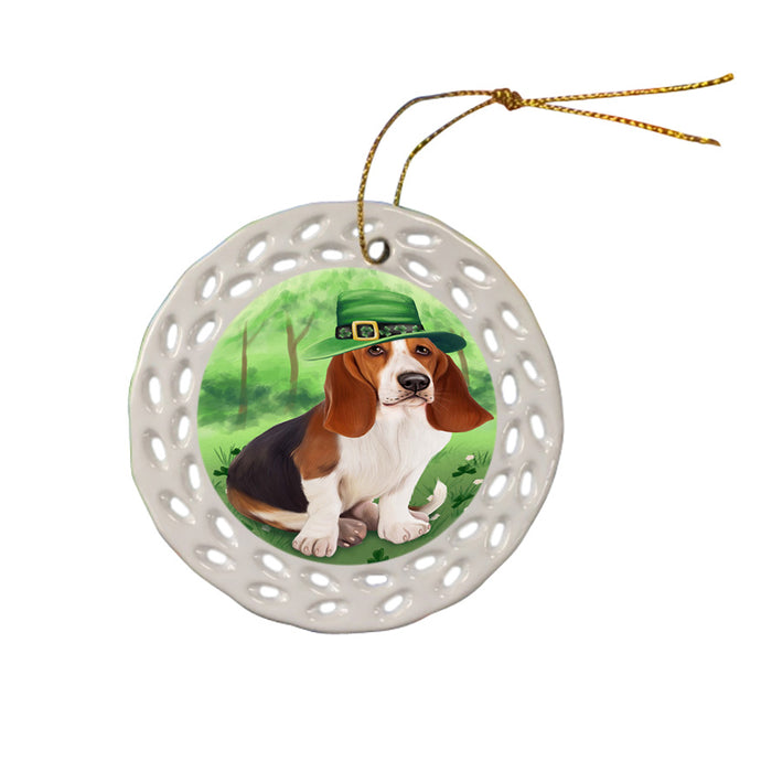 St. Patricks Day Irish Portrait Basset Hound Dog Ceramic Doily Ornament DPOR49307