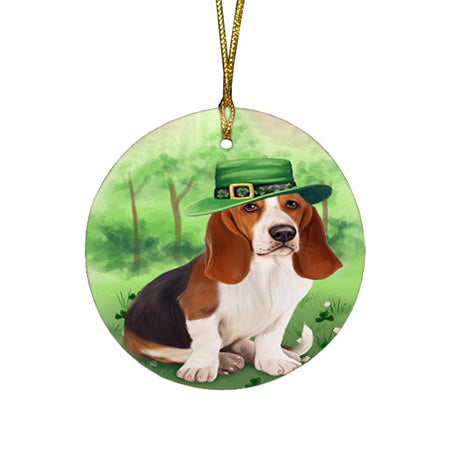 St. Patricks Day Irish Portrait Basset Hound Dog Round Flat Christmas Ornament RFPOR49298