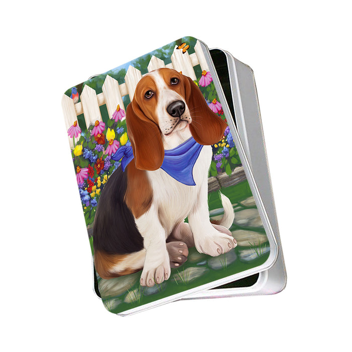 Spring Floral Basset Hound Dog Photo Storage Tin PITN49778