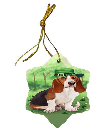 St. Patricks Day Irish Portrait Basset Hound Dog Star Porcelain Ornament SPOR49299