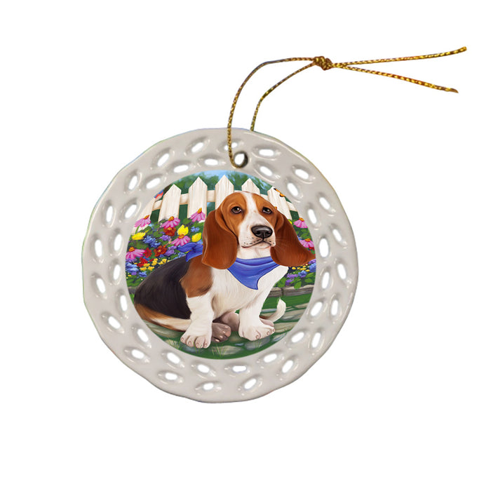 Spring Floral Basset Hound Dog Ceramic Doily Ornament DPOR49778