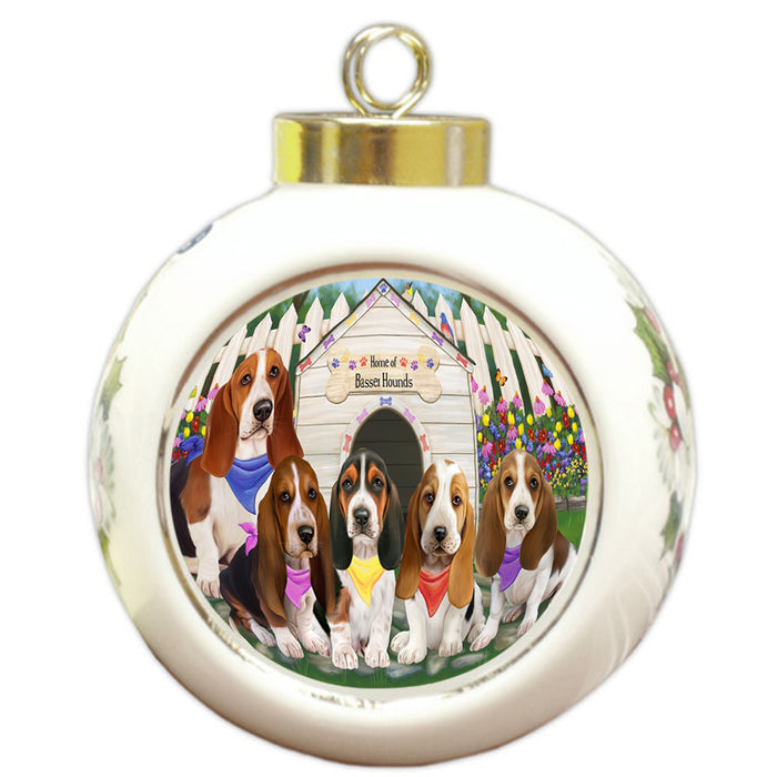Spring Dog House Basset Hounds Dog Round Ball Christmas Ornament RBPOR49779