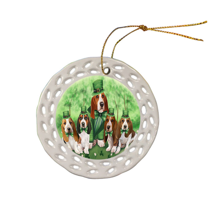 St. Patricks Day Irish Family Portrait Basset Hounds Dog Ceramic Doily Ornament DPOR49308