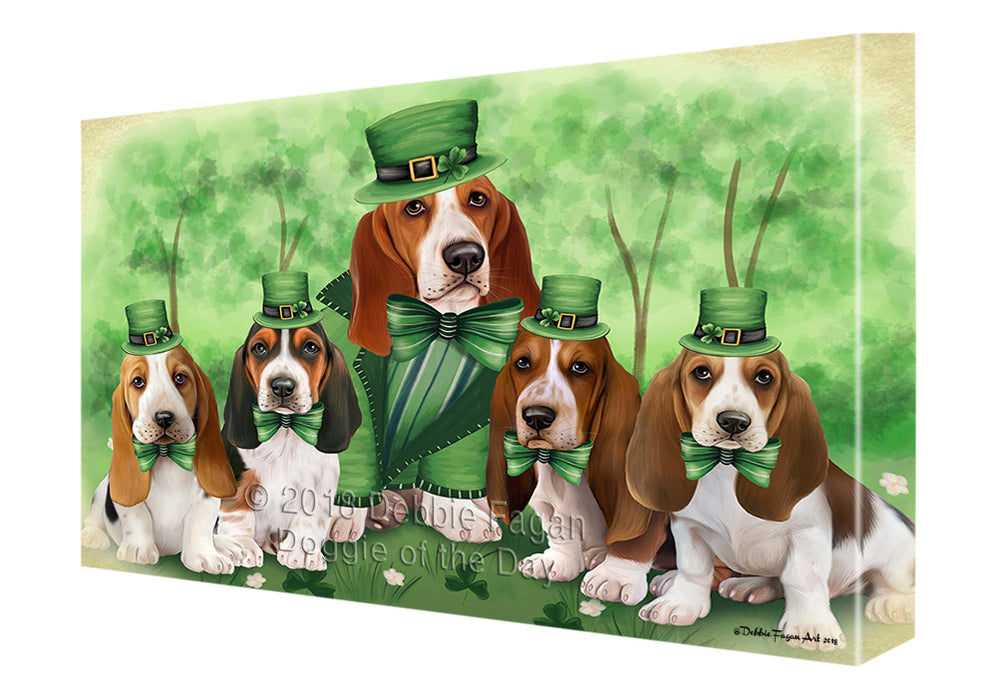 St. Patricks Day Irish Family Portrait Basset Hounds Dog Canvas Wall Art CVS58665