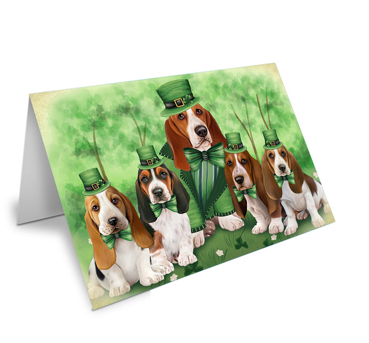 St. Patricks Day Irish Family Portrait Basset Hounds Dog Handmade Artwork Assorted Pets Greeting Cards and Note Cards with Envelopes for All Occasions and Holiday Seasons GCD51953