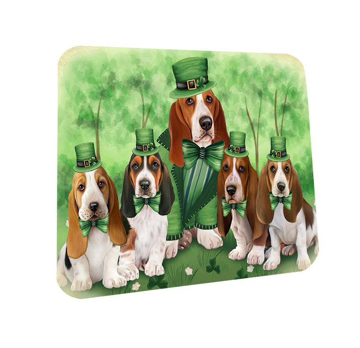 St. Patricks Day Irish Family Portrait Basset Hounds Dog Coasters Set of 4 CST49267