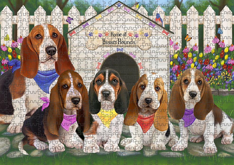 Spring Dog House Basset Hounds Dog Puzzle with Photo Tin PUZL53043