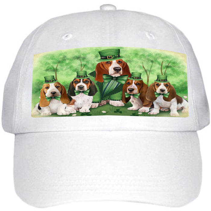 St. Patricks Day Irish Family Portrait Basset Hounds Dog Ball Hat Cap HAT51657