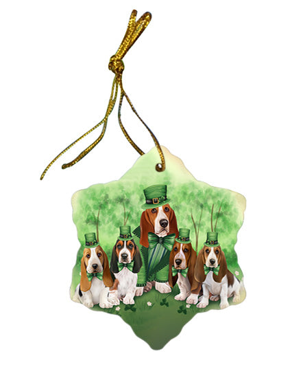 St. Patricks Day Irish Family Portrait Basset Hounds Dog Star Porcelain Ornament SPOR49300