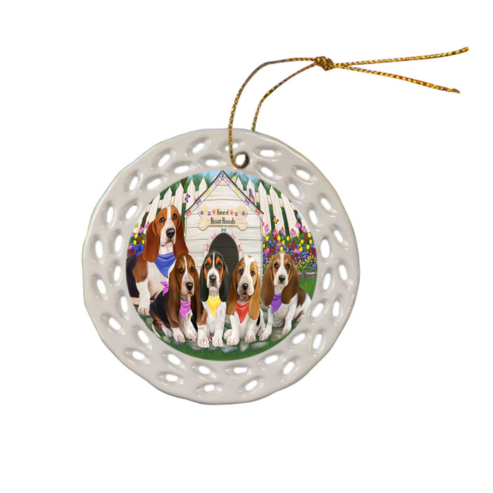 Spring Dog House Basset Hounds Dog Ceramic Doily Ornament DPOR49779