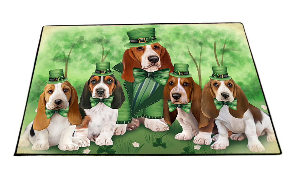St. Patricks Day Irish Family Portrait Basset Hounds Dog Floormat FLMS49692