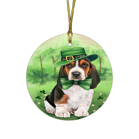 St. Patricks Day Irish Portrait Basset Hound Dog Round Flat Christmas Ornament RFPOR49300