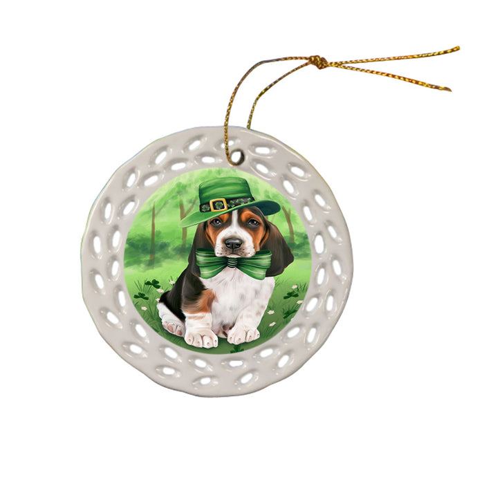 St. Patricks Day Irish Portrait Basset Hound Dog Ceramic Doily Ornament DPOR49309